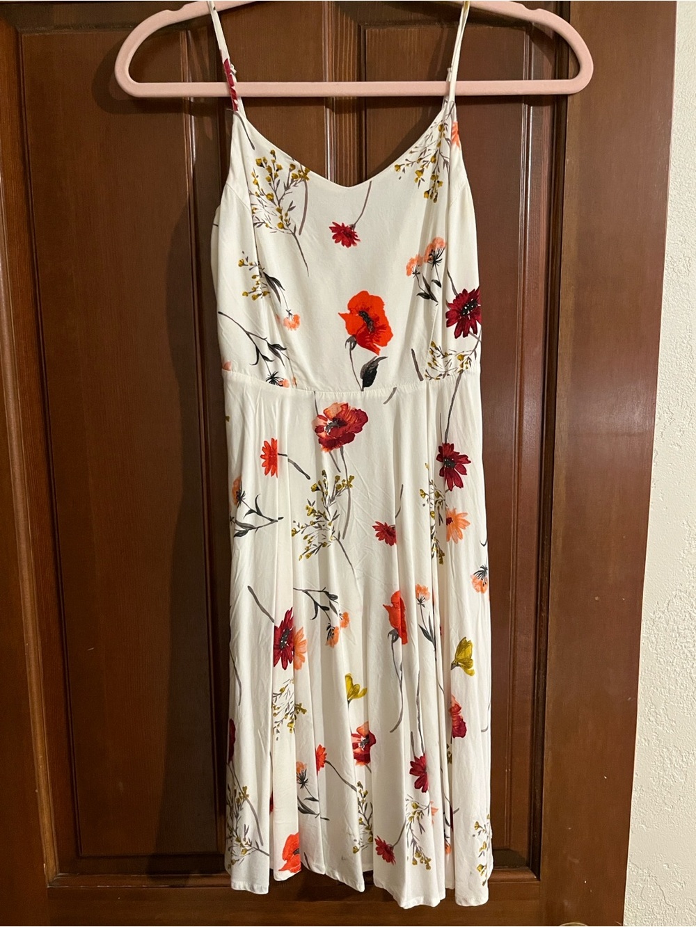 Old Navy White Midi Dress with Red & Orange Floral Print